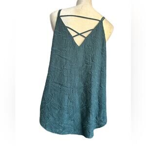 Ann Taylor LOFT Green Strappy Floral Embroidered Tank Top Sz M